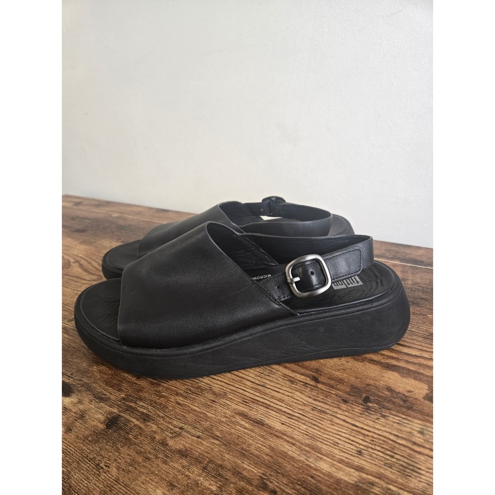 FitFlop FW6-090 Black Leather Platform Backstrap Sandals Womens 9 Comfort
